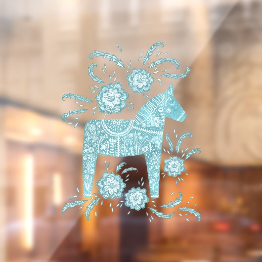 Zweeds Dala Horse Blauwgroen Green Window Cling Raamsticker (Vel 2)