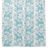 Zweeds Dala Horse Blauwgroen groen en wit Douchegordijn (Voorkant)