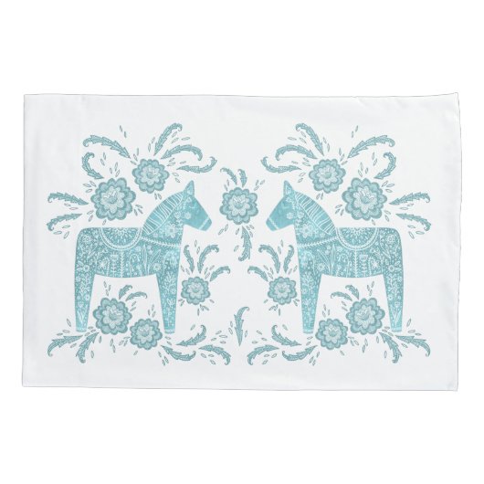 Zweeds Dala Horse Blauwgroen groen en wit Kussensloop (Achterkant-Links)