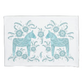 Zweeds Dala Horse Blauwgroen groen en wit Kussensloop (Voorkant-Links)