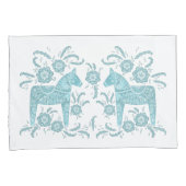 Zweeds Dala Horse Blauwgroen groen en wit Kussensloop (Voorkant-Rechts)