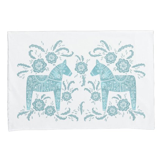 Zweeds Dala Horse Blauwgroen groen en wit Kussensloop (Voorkant-Rechts)
