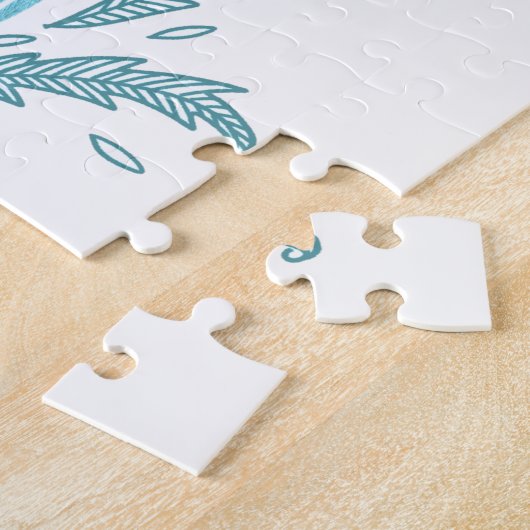 Zweeds Dala Horse Blauwgroen groen en wit Legpuzzel (Zijkant)