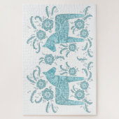 Zweeds Dala Horse Blauwgroen groen en wit Legpuzzel (Verticaal)