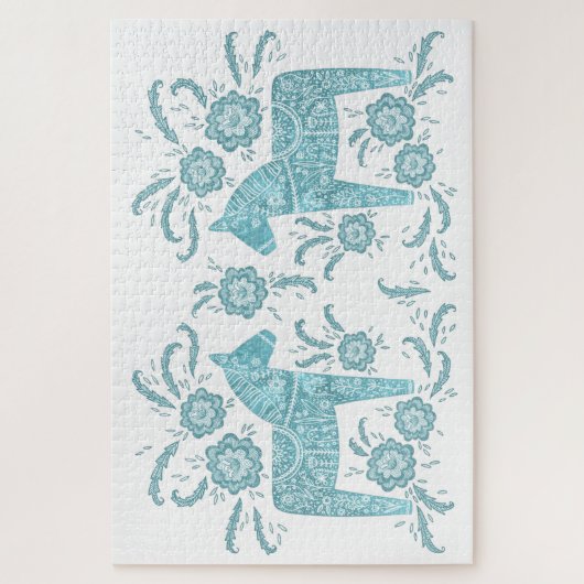 Zweeds Dala Horse Blauwgroen groen en wit Legpuzzel (Verticaal)