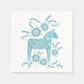 Zweeds Dala Horse Blauwgroen groen en wit Servet (Voorkant)