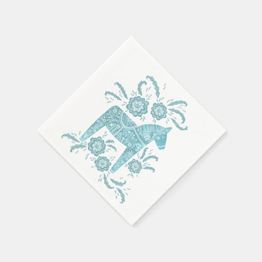 Zweeds Dala Horse Blauwgroen groen en wit Servet (Hoek)