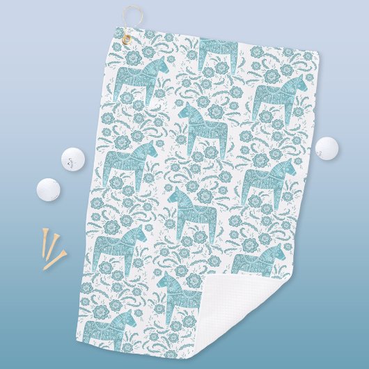 Zweeds Dala Horse Blauwgroen Groene Folk Art Golf Golfhanddoek
