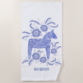 Zweeds Dala Horse Blue Aangepaste Handdoeken (Voorkant)