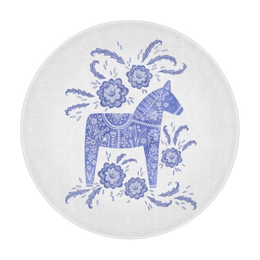 Zweeds Dala Horse Blue en White Cutting Board Snijplank (Voorkant)