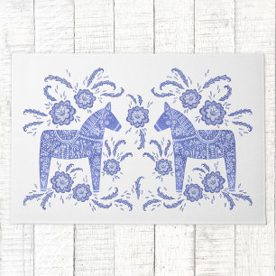 Zweeds Dala Horse Blue en White Doormat Deurmat