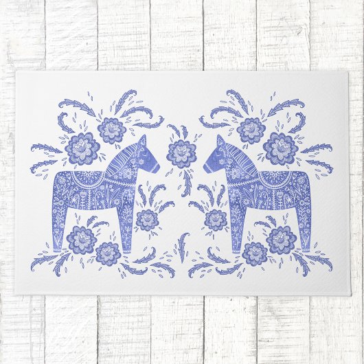 Zweeds Dala Horse Blue en White Doormat Deurmat