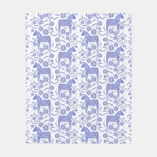 Zweeds Dala Horse Blue en White Fleece Blanket (Voorkant)