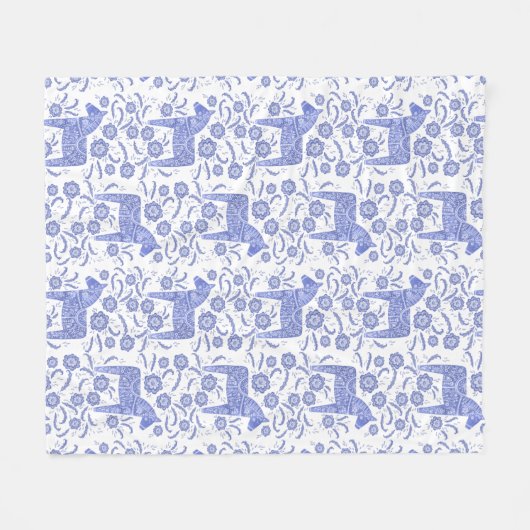 Zweeds Dala Horse Blue en White Fleece Blanket (Voorkant (Horizontaal))