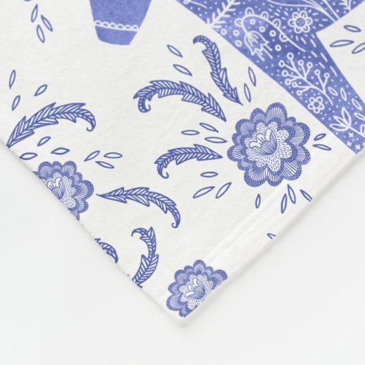 Zweeds Dala Horse Blue en White Fleece Blanket (Hoek)