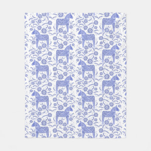 Zweeds Dala Horse Blue en White Fleece Blanket Deken