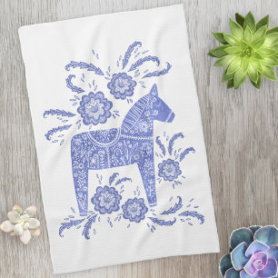 Zweeds Dala Horse Blue en White Kitchen Towel Theedoek