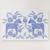 Zweeds Dala Horse Blue en White Legpuzzel (Horizontaal)