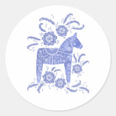 Zweeds Dala Horse Blue en White Ronde Sticker (Voorkant)
