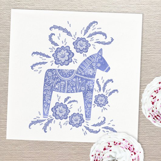 Zweeds Dala Horse Blue en White Servet