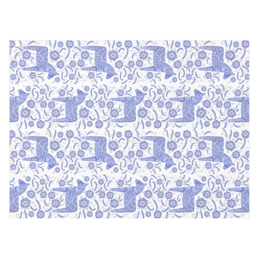 Zweeds Dala Horse Blue en White Tablecloth Tafelkleed (Voorkant (Horizontaal))