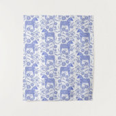 Zweeds Dala Horse Blue en White Tapestry Wandkleed (Voorkant)