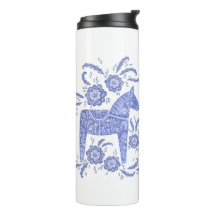 Zweeds Dala Horse Blue en White Thermal Tumbler Thermosbeker