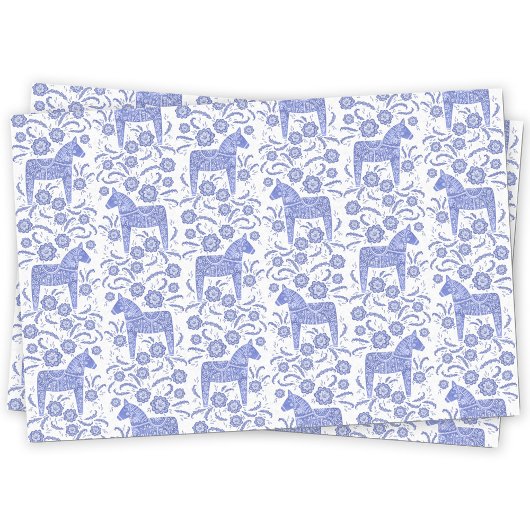 Zweeds Dala Horse Blue en White Tissuepapier