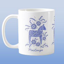 Zweeds Dala Horse Blue op maat Koffiemok