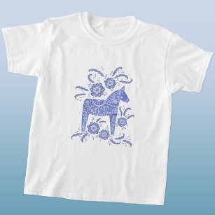 Zweeds Dala Horse Blue Viking T-Shirt