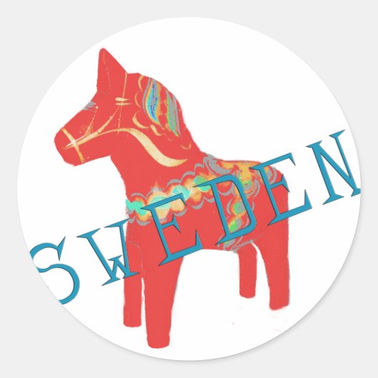 Zweeds Dala Horse-cadeautjes en groeten Ronde Sticker (Voorkant)