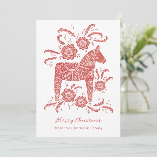 Zweeds Dala Horse Feestdagenkaart (Staand voorkant)