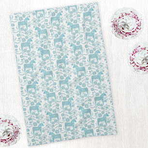 Zweeds Dala Horse Folk Art Blauwgroen Green Theedoek