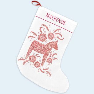 Zweeds Dala Horse Folk Art - Gepersonaliseerd rood Kleine Kerstsok