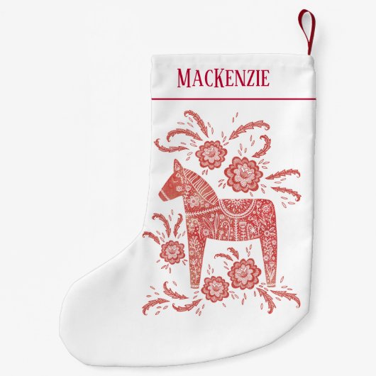 Zweeds Dala Horse Folk Art - Gepersonaliseerd rood Kleine Kerstsok (Achterkant)