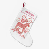 Zweeds Dala Horse Folk Art - Gepersonaliseerd rood Kleine Kerstsok (Voorkant (Hangend))