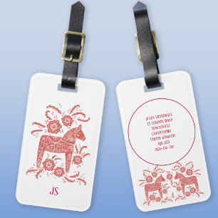 Zweeds Dala Horse Folk Art Red White Bagagelabel