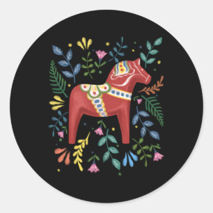 Zweeds Dala Horse Folk Zweden vlag Dalahelmsoljd Ronde Sticker