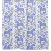 Zweeds Dala Horse Fresh Blue en White Douchegordijn (Voorkant)