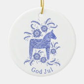 Zweeds Dala Horse God Jul Blue White Keramisch Ornament (Voorkant)