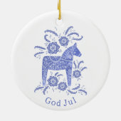 Zweeds Dala Horse God Jul Blue White Keramisch Ornament (Achterkant)