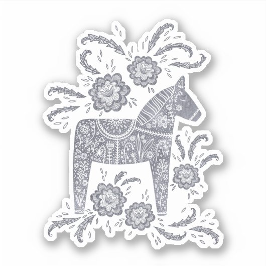 Zweeds Dala Horse Gray Sticker (Voorkant)