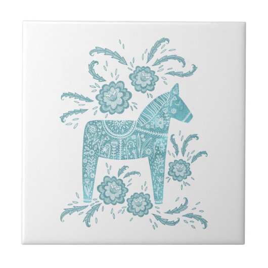 Zweeds Dala Horse Green en White Ceramic Tile Tegeltje (Voorkant)