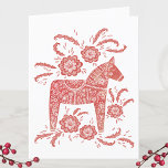Zweeds Dala Horse Holiday Card Feestdagen Kaart<br><div class="desc">Een traditionele Zweedse volkskunst Dala Horse in rood en wit. Originele kunst van Nic Squirrell. Verander de groet en de naam om te personaliseren.</div>