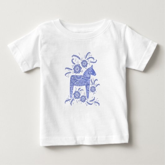 Zweeds Dala Horse Indigo Blue Baby T-Shirt (Voorkant)