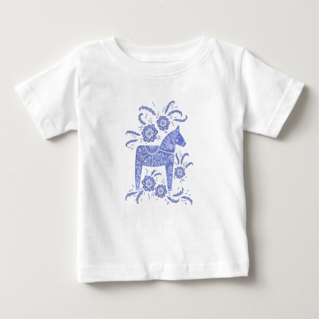 Zweeds Dala Horse Indigo Blue Baby T-Shirt (Voorkant)
