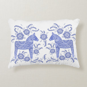 Zweeds Dala Horse Indigo Blue en White Accent Kussen