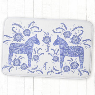 Zweeds Dala Horse Indigo Blue en White Bath Mat