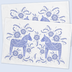 Zweeds Dala Horse Indigo Blue en White Kussensloop