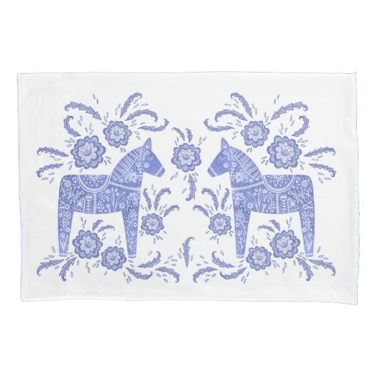 Zweeds Dala Horse Indigo Blue en White Kussensloop (Voorkant-Links)